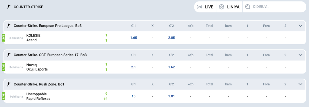 CS uchun aktual garovlar oynasi