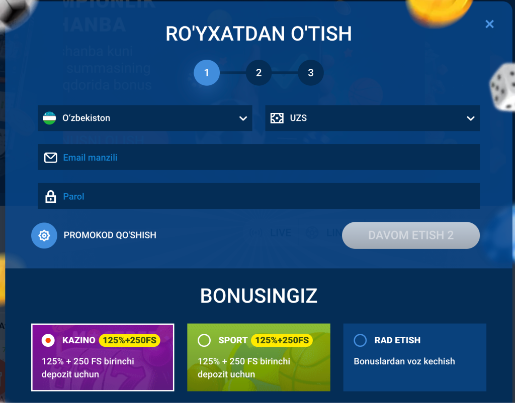 Mostbet rasmiy saytida email orqali roʻyxatdan oʻtish oynasi