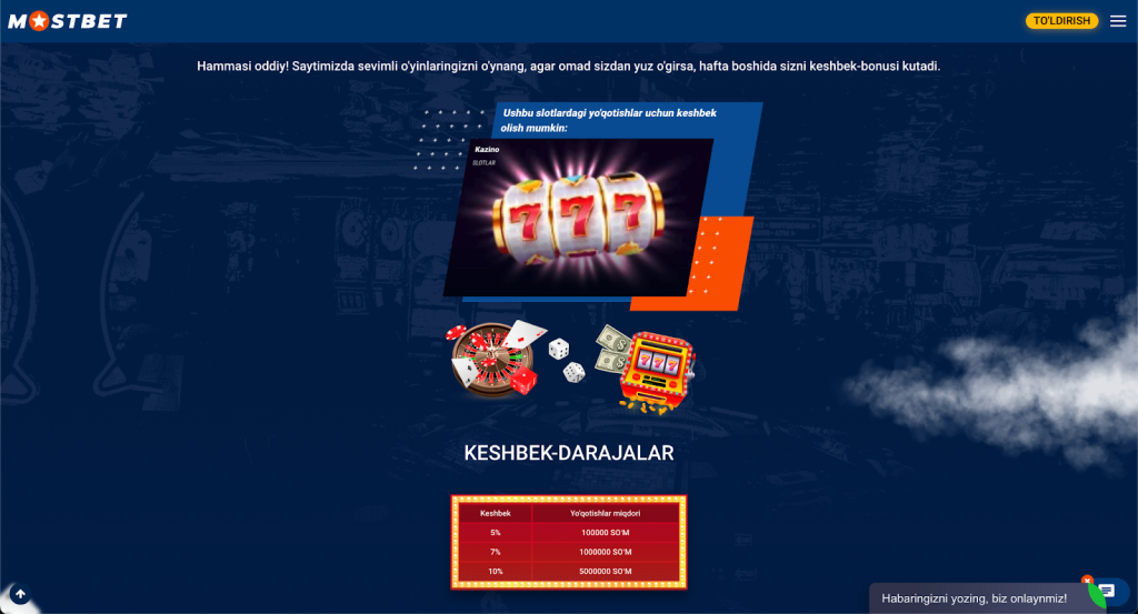 Kazino uchun keshbek haqida maʻlumot